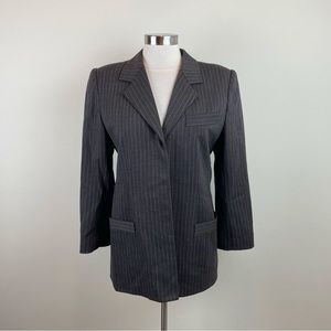 Carlisle Wool Brown White Pinstripe Button Front Blazer Jacket Women Size 8